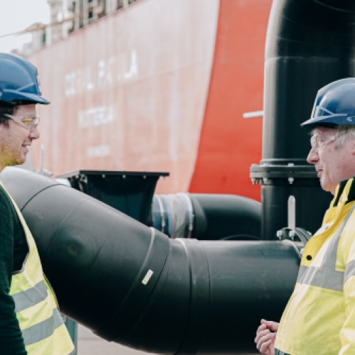 Teblick Project Engineer Erik and Tom Teblick on site in Port of Antwerp-Bruges