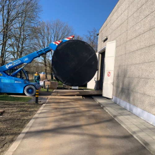 PVC-GFR tank being delivered